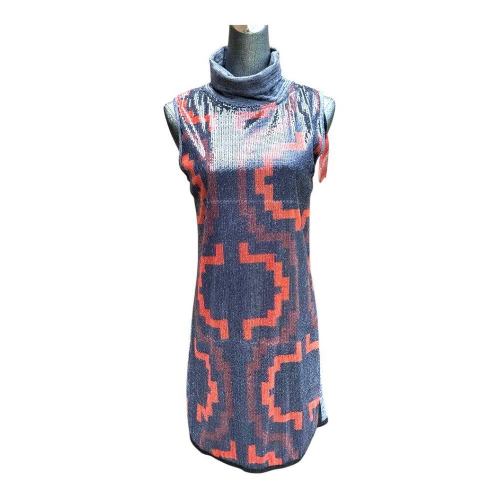 Custo Barcelona Turtleneck Sequin Dress Small Gray Black Orange